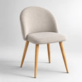Sedia imbottita beige in tessuto con piedi in legno e schienale arrotondato, 52 × 58 × 82 cm