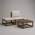 Set da giardino modulabile 3 pezzi in legno massiccio marrone con cuscini ecru, divano 2 posti 136 × 68 × 65 cm e tavolino 68 × 68 × 35 cm