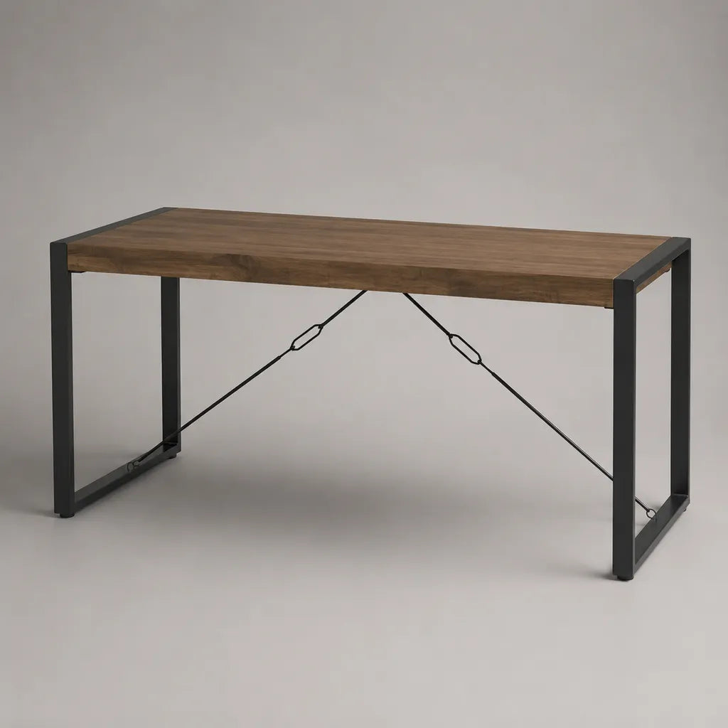 Tavolo rettangolare in legno e metallo, effetto noce marrone e nero, 120 × 60 × 75 cm