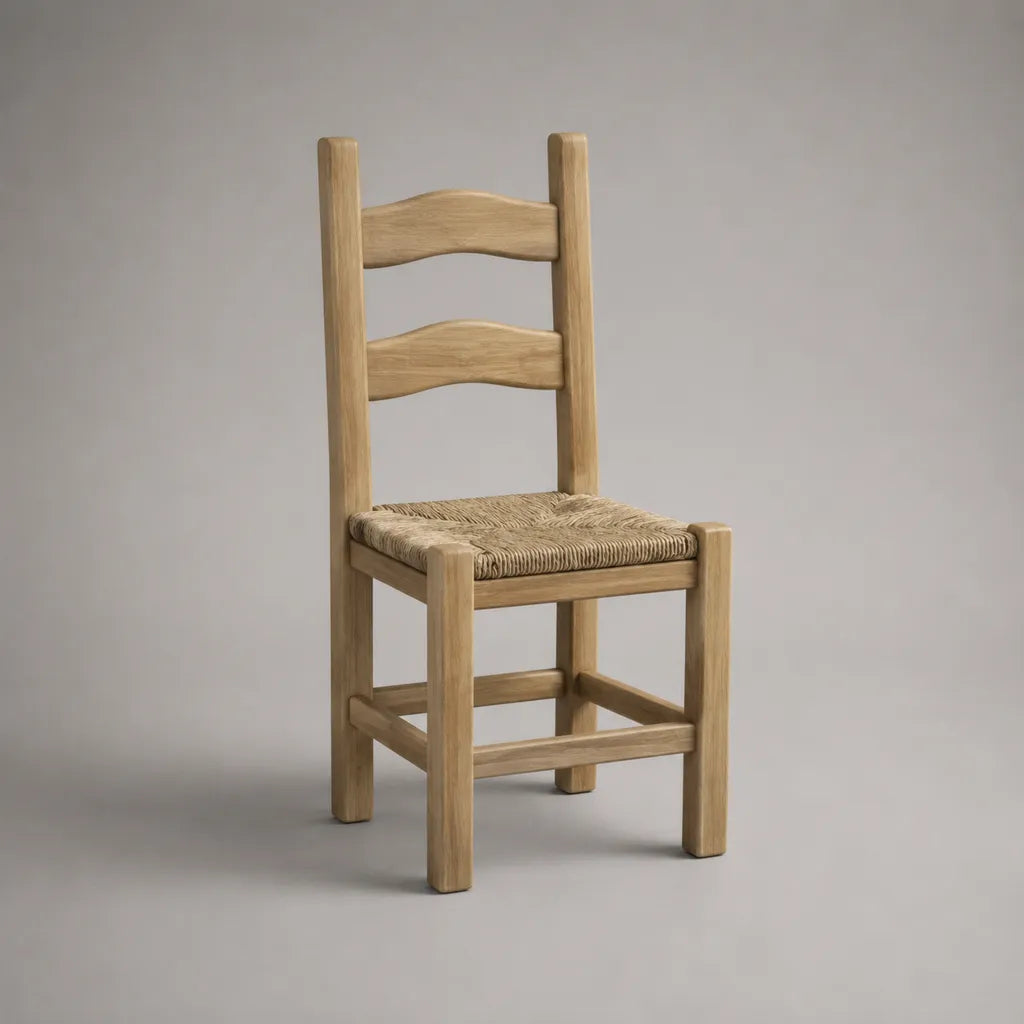 Sedia da pranzo in rovere massello con corda di carta intrecciata, legno naturale e beige, 43 × 45 × 90 cm