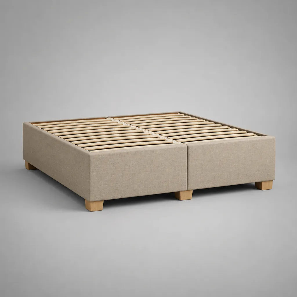 Telaio matrimoniale imbottito in tessuto con 2 latte, beige, 160 × 200 cm