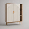 2 porte e 3 nicchia MDF piano rettangolare buffet e pannelli in melamina, bianco rotto e rovere chiaro, 120 × 40 × 140 cm