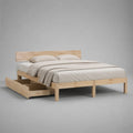 Letto matrimoniale in legno con cassetto e latte, legno naturale leggero, 209 × 168 × 100 cm, letto 160 × 200 cm