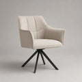 Sedia girevole con braccioli in tessuto beige e metallo nero, 62 × 60 × 82 cm