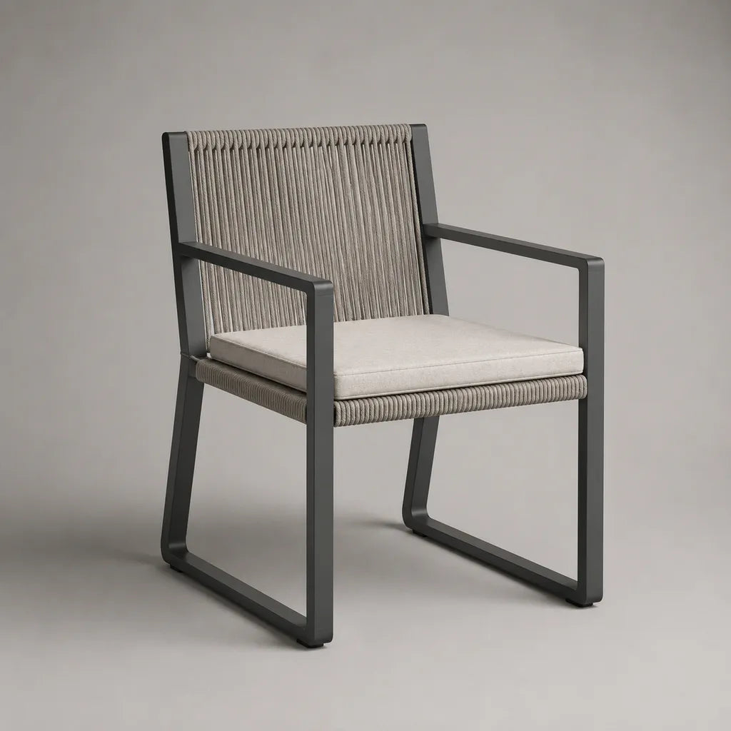 Sedia da giardino con braccioli e corda in alluminio, grigio antracite, mole e beige, 60 × 61 × 83 cm