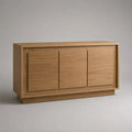 Buffet rettangolare a 3 porte in pannelli MDF, rovere naturale, 140 × 40 × 80 cm