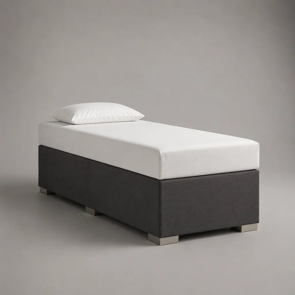 Letto singolo imbottito antracite grigia e bianco in legno e metallo con materasso in schiuma e materasso, letto 90 × 200 cm