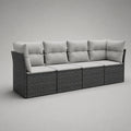 Divano rettilineo modulare a 4 posti in resina intrecciata PE e acciaio, grigio antracite e grigio chiaro, 280 × 70 × 85 cm
