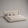 Letto matrimoniale imbottito in tessuto riccio beige, letto 180 × 200 cm, letto testata e letto con latte, 228 × 225 × 105 cm