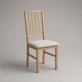 Sedia in legno naturale imbottita, seduta bianca rotta, 44 × 50 × 93 cm