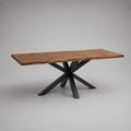 Tavolo da pranzo rettangolare in legno massello e acciaio nero, 180 × 90 × 76 cm, marrone naturale