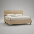 Letto matrimoniale in pannelli a particelle con testata udibile, rovere naturale e grigio, letto 160 × 200 cm, dimensioni 169 × 209 × 110 cm
