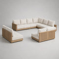Giardino esterno 4 camere 9 posti a sedere in legno e tessuto, marrone chiaro ed ecru, 310 × 310 × 80 cm