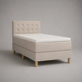 Letto continentale monoposto in tessuto beige con materassi, materassi e testiera imbottita, letto 90 × 200 cm