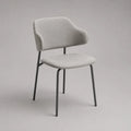 Sedia imbottita in poliestere grigio chiaro con braccioli e piedi in acciaio nero, 56 × 58 × 82 cm