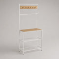 Portacolpi con tavoletta e stoccaggio scarpe in acciaio bianco e legno, 80 × 35 × 180 cm