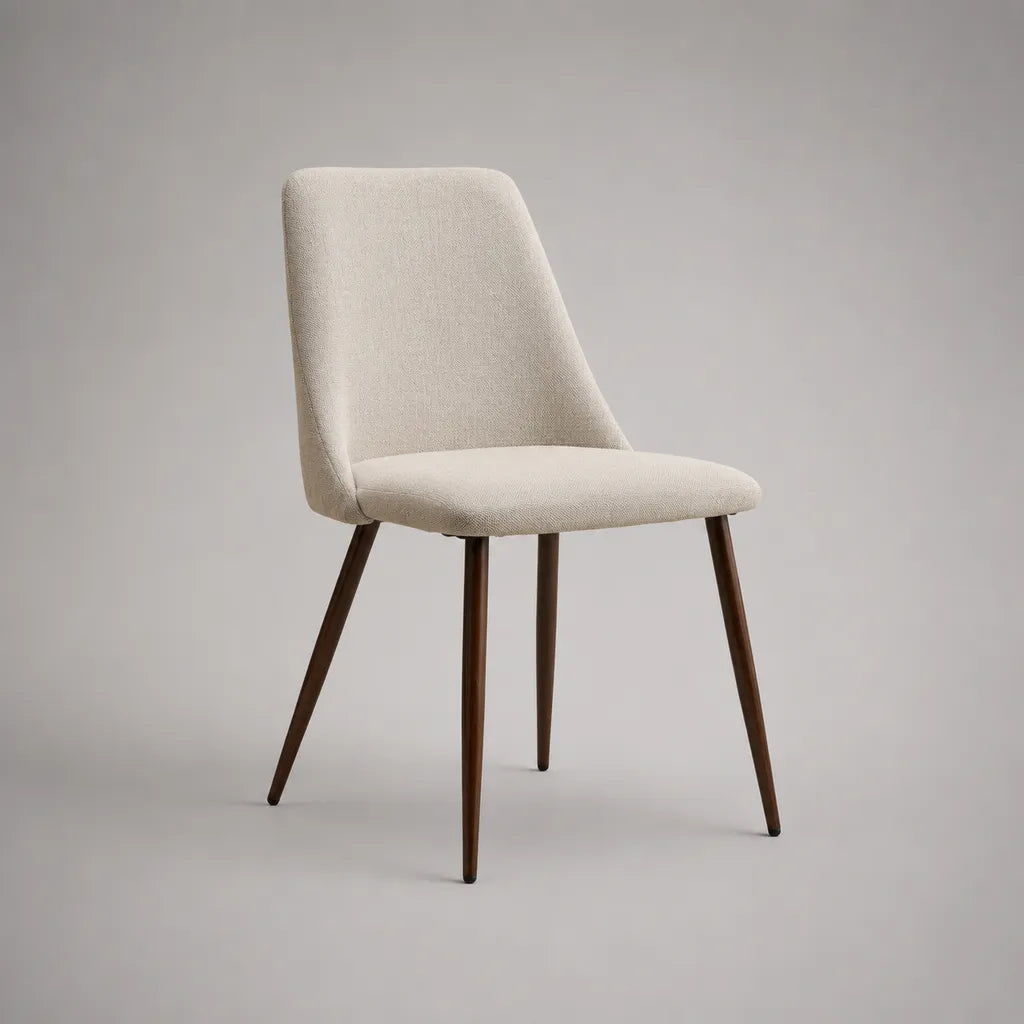 Sedia imbottita in tessuto beige con piedi in acciaio marrone scuro, 48 × 56 × 84 cm