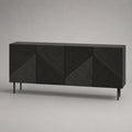 Set di 4 pezzi – Buffet rettangolare nero a quattro porte in manico massiccio e acciaio, 180 × 40 × 80 cm